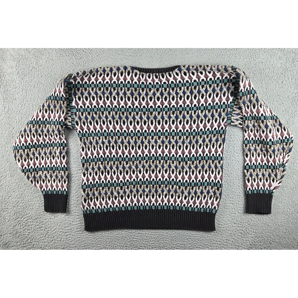 Vintage London Fog‎ Sweater Mens L Knit Grandpa Pullover 3D Abstract 90s